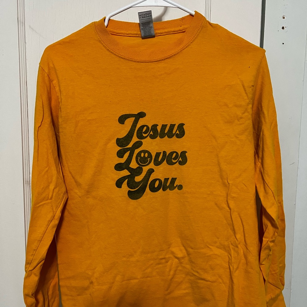Jesus Loves You yellow long sleeve size small